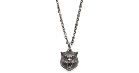 gucci men's sterling silver tiger pendant necklace - silver one-size|Gucci Sterling Silver Tiger Pendant Necklace .